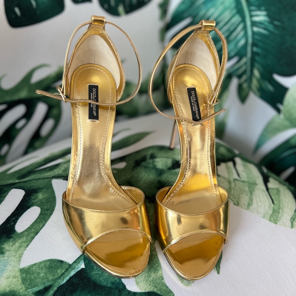 Dolce & Gabbana gold ankle strap sandals high heels gold shoes - Picture 12 of 17